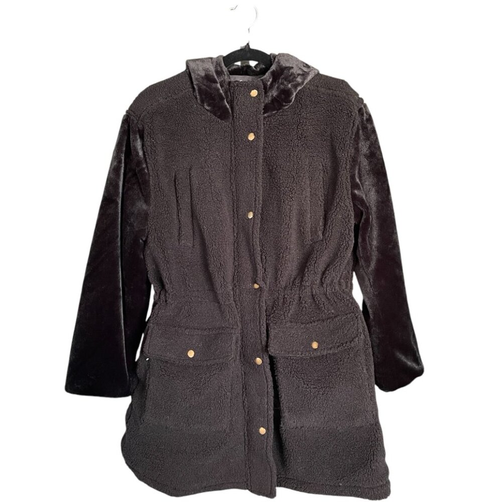 NWOT Eden Society Black Sherpa Hooded Cargo‎ Jacket